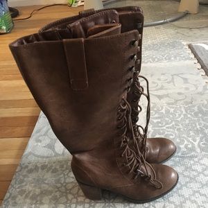 Lace up high boots with inside zipper